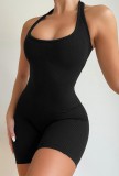 Summer Black Sexy Ribbed Halter Bodycon Rompers