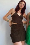 Summer Two Piece Matching Brown Crop Top and Mini Skirt Set
