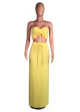 Summer Two Piece Matching Yellow Bandeau Top and Long Skirt Set