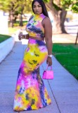 Summer Plus Size Tie Dye Crop Top and Long Skirt Set