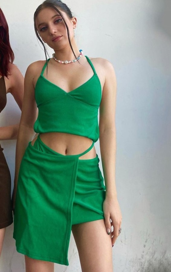 Summer Two Piece Matching Green Crop Top and Mini Skirt Set