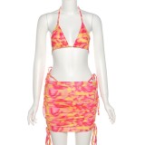 Summer Two Piece Matching Print Bra and Skirt Set