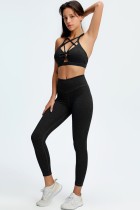 Summer Yoga 2pc Matching Solid Hollow Out Bra and High Waist Leggings