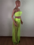 Summer Green Bandeau Top and Mesh Skirt 2PC Set