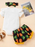 Baby Girl Summer Print Shirt and Shorts 3pc Set with Matching Headband