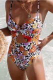 One Piece Cut Out Strap Floral Swimwear