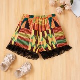 Kids Girl Summer Print Crop Top and Solid Shorts 2pc Set