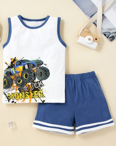 Kids Boy Summer Print Weste und Shorts 2-teiliges Set