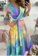 Summer Elegant Rainbow Wrap Skater Dress with Belt