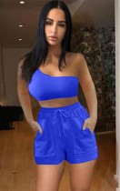 Summer Casual Matching 2pc Solid One Shoulder Crop Top e Shorts Set