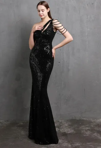 Summer Formal Sequins One Shoulder Mermaid Evening Dress