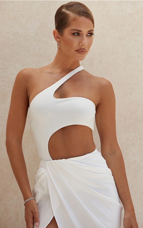 One Piece White Sexy Cut Out One Shoulder Swiwmear