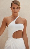 One Piece White Sexy Cut Out One Shoulder Swiwmear
