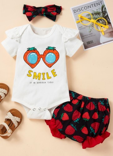 Baby Girl Summer Print Shirt und Shorts 3-teiliges Set mit passendem Stirnband