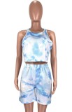 Summer Plus Size Casual Tie Dye Crop Top and Shorts Set
