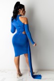 Summer Solid Sexy Hollow Out One Shoulder Bodycon Dress