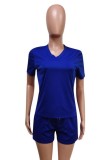 Summer Casual Solid V-Neck Shirt and Shorts 2pc Matching Set
