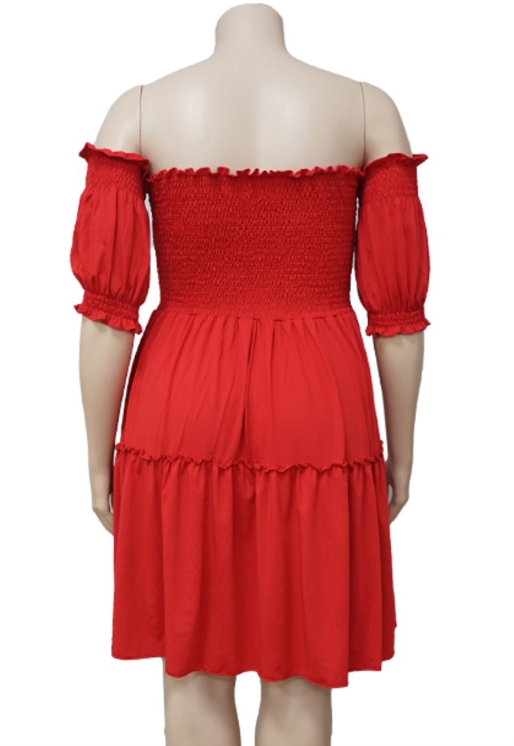Wholesale Summer Plus Size Red Off Shoulder High Waist Skater Dress ...