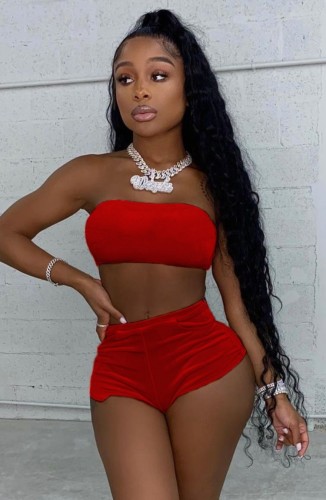 Summer Red Sexy Bandeau Top and High Cut Shorts 2pc Set