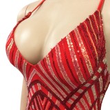 Summer Red Sequins Backless Sexy Mini Bodycon Dress