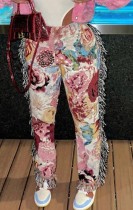 Pantalones de borlas africanas con estampado casual de primavera