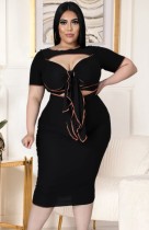Summer Plus Size Black Sexy Cut Out Knotted Midi Dress
