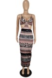 Summer Sexy Hollow Out Print Strap Midi Dress
