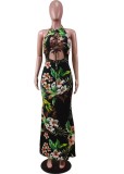 Summer Sexy Lace-Up Floral Halter Long Dress