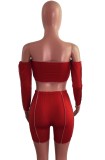 Summer Red Sexy Lace-Up Bandeau Top and High Waist Shorts Set
