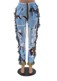 Spring Casual Print Africa Tassels Trousers