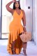 Summer Formal Orange Irregular Ruffles Halter Long Dress