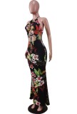 Summer Sexy Lace-Up Floral Halter Long Dress