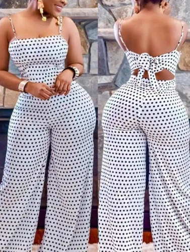 Summer Black Polka Strap Formal Jumpsuit
