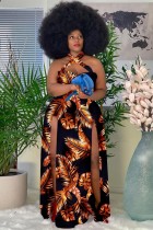 Summer Plus Size Print Side Slit Halter Long Dress