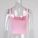 Summer Casual Print Pink Cute Short Strap Vest