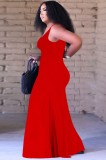 Summer Causal Red Sleeveless Loose Jumpsuit