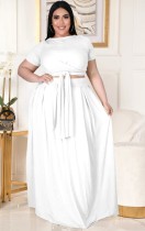 Conjunto de falda larga y top corto blanco de verano de talla grande