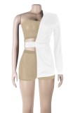 Summer White and Nude Beaded 3 Piece Party Top and Shorts Set