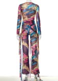 Summer Print Two Piece Strings Crop Top and Pants Party Suit