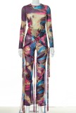 Summer Print Two Piece Strings Crop Top and Pants Party Suit