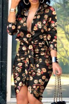 Mini vestido fruncido con estampado de manga larga formal de verano