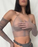 Summer Party Transparent Sexy Halter Crop Top with Gloves