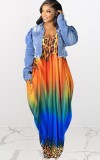 Summer Plus Size Colorful Leopard Strap Long Dress