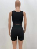 Summer Sexy Black Short Vest and High Waist Shorts Set