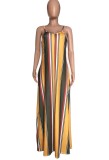 Summer Plus Size Stripes Strap Long Maxi Dress