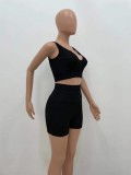 Summer Sexy Black Short Vest and High Waist Shorts Set