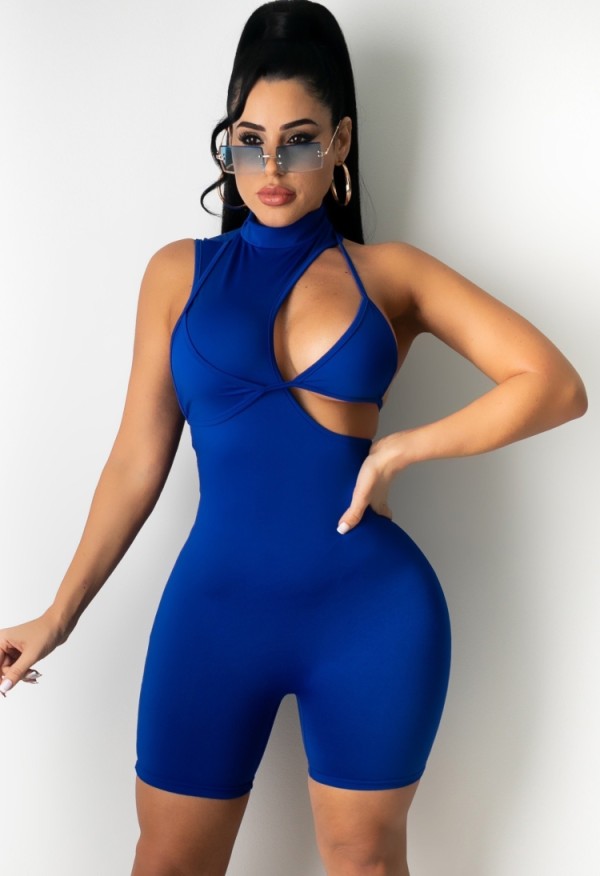 Summer Sexy Blue Hollow Out Sleeveless Bodycon Rompers