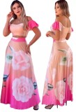 Summer Elegant Floral Pink Crop Top and Long Skirt Set