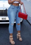 Summer Colorful Lace-Up Blue High Waist Fitted Jeans