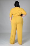 Summer Plus Size Yellow Slash Shoulder Formal Jumpsuit